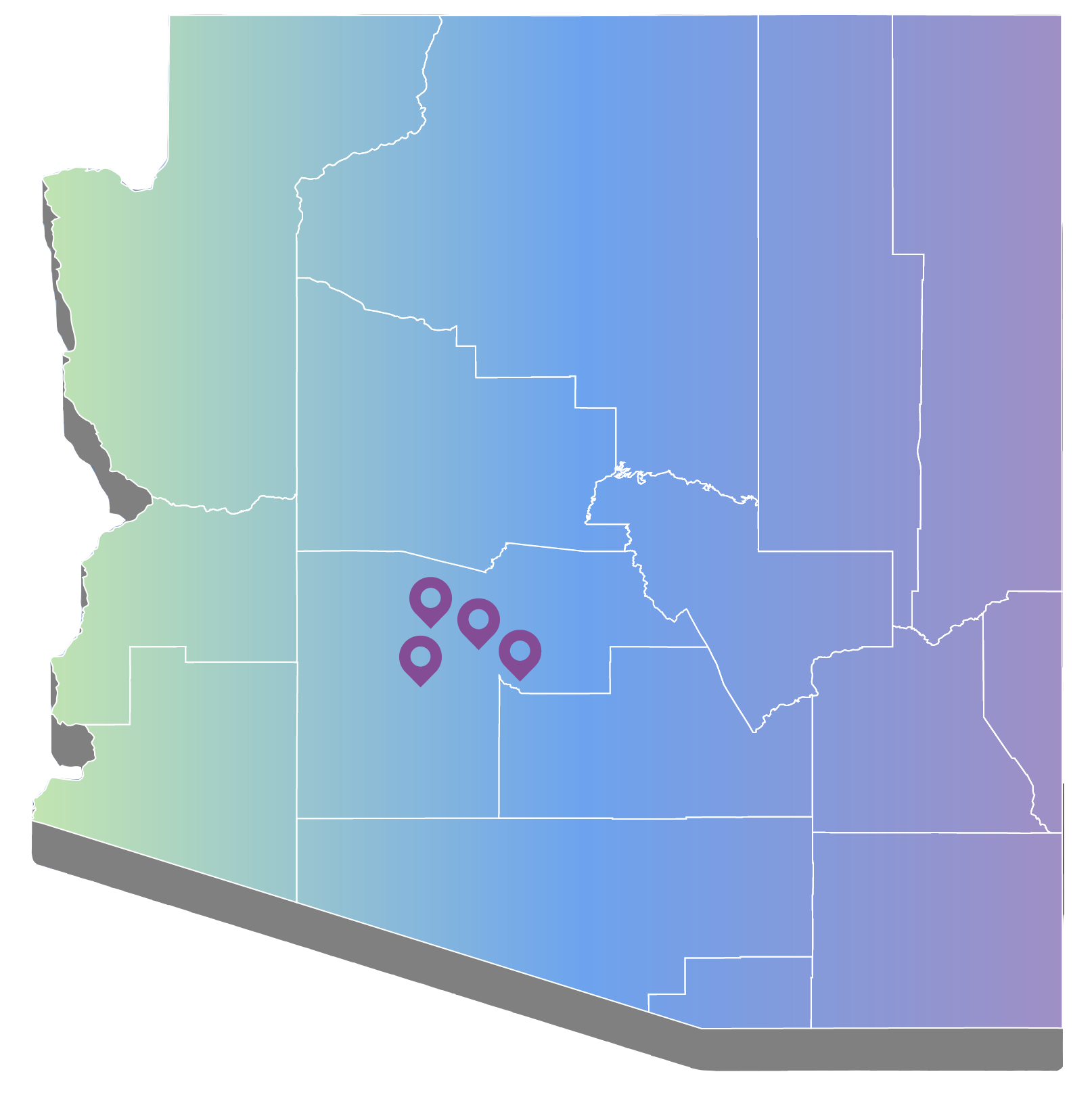 state of Arizona with Phoenix Autism Center locations pinned