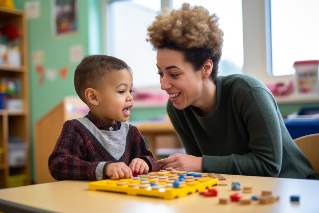 therapist working with children with autism